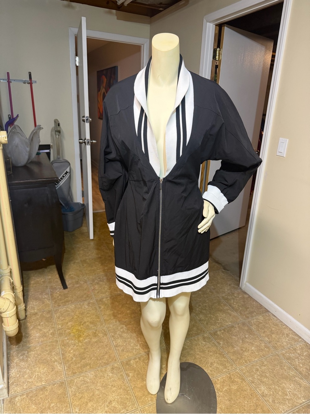 AKIRA Black Mini Dress Jacket with White Trim